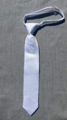 Boy's White Satin Tie With Celtic Cross